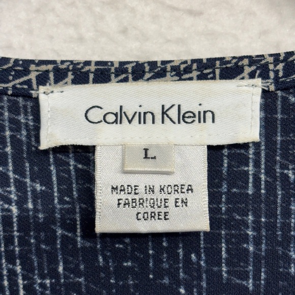 Calvin Klein Midi Wrap Dress L 3/4 Sleeve Navy Blue - Picture 5 of 9